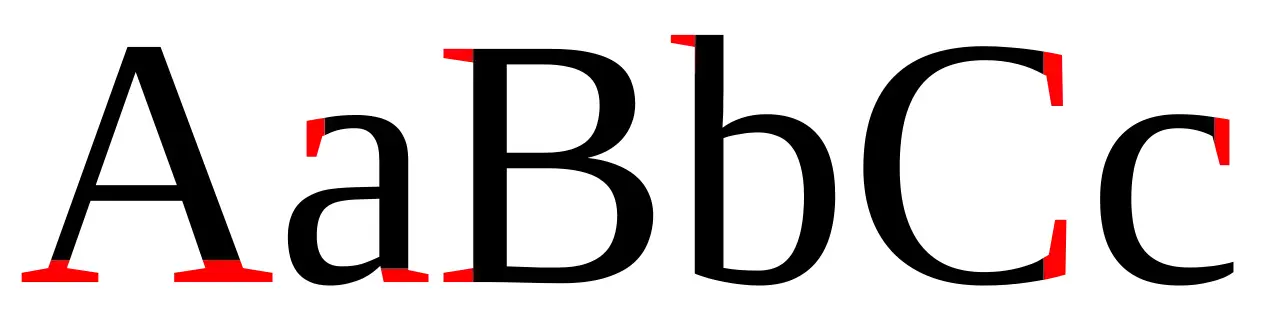 Serifs for serif fonts (red)