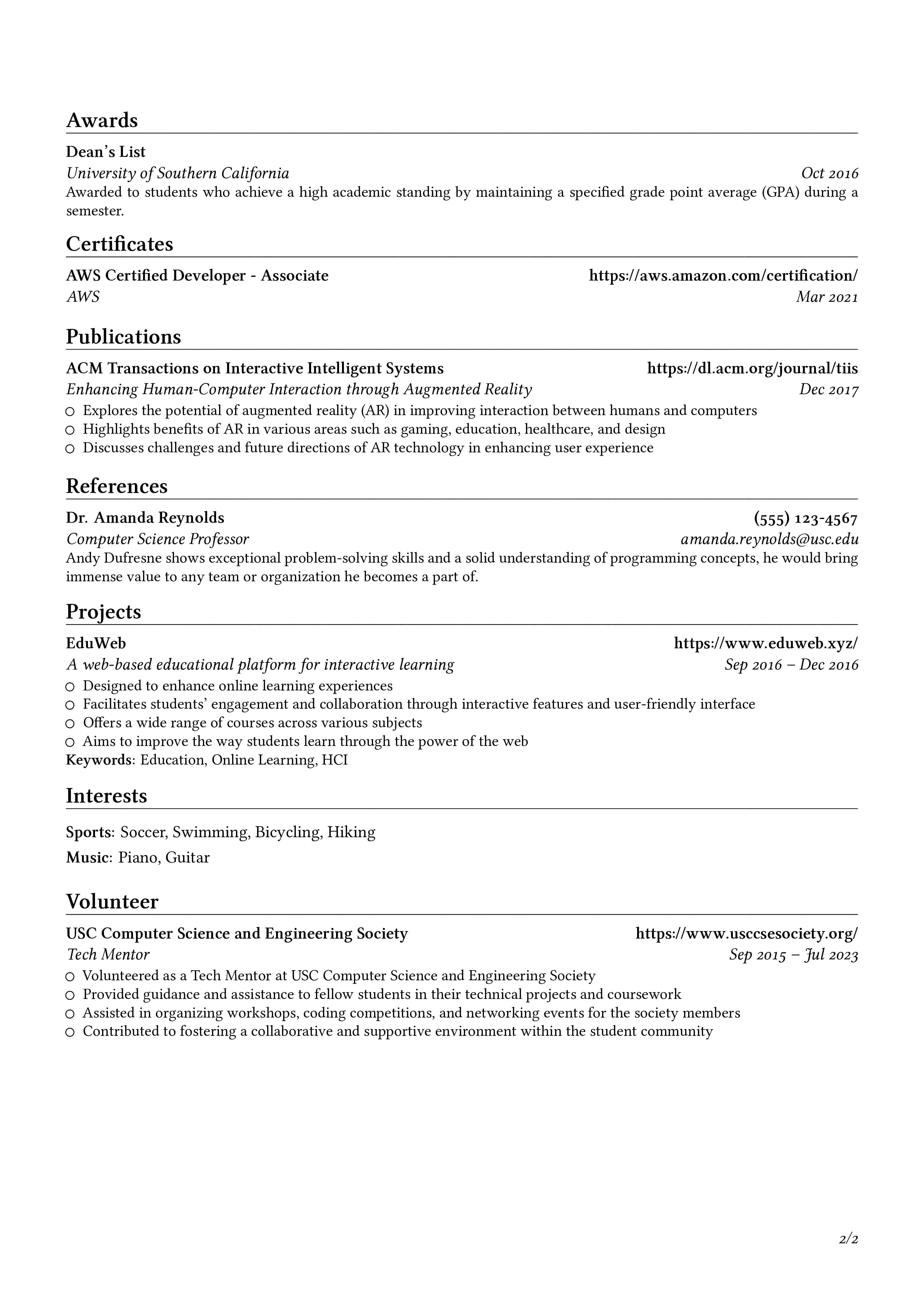 Resume Page 2