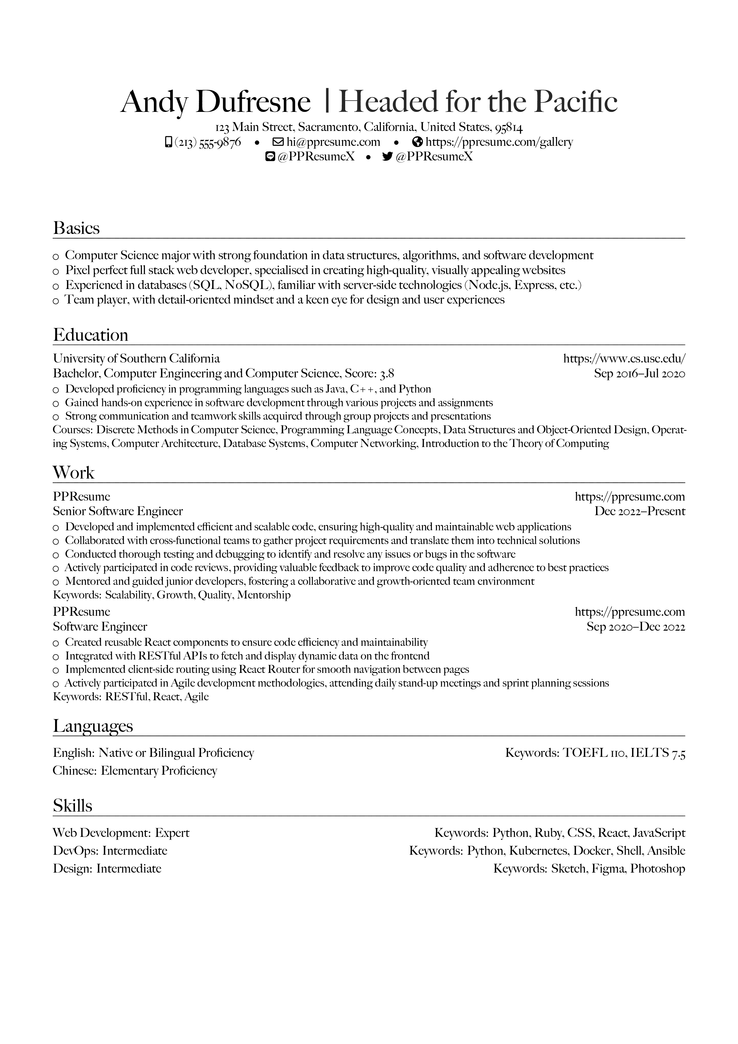 YAMLResume LaTeX Big Calson Font Resume