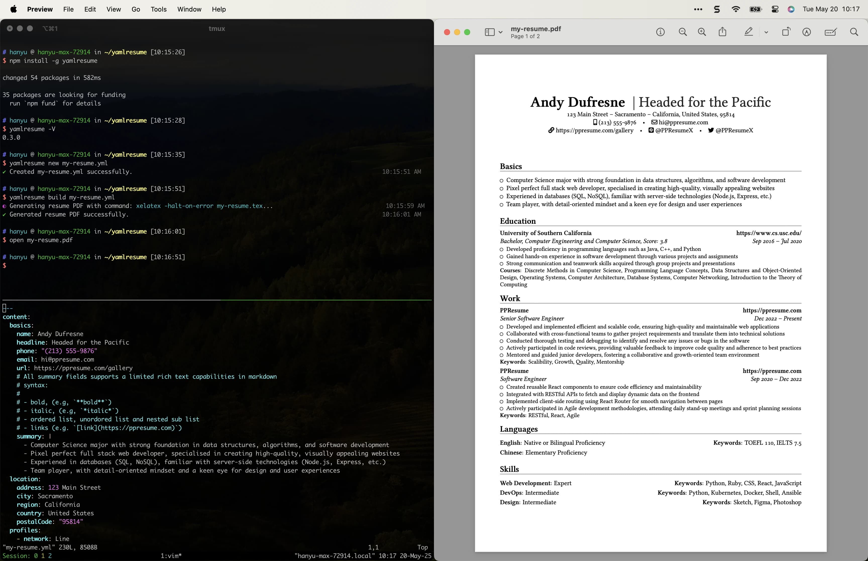 YAMLResume New and Build Resume