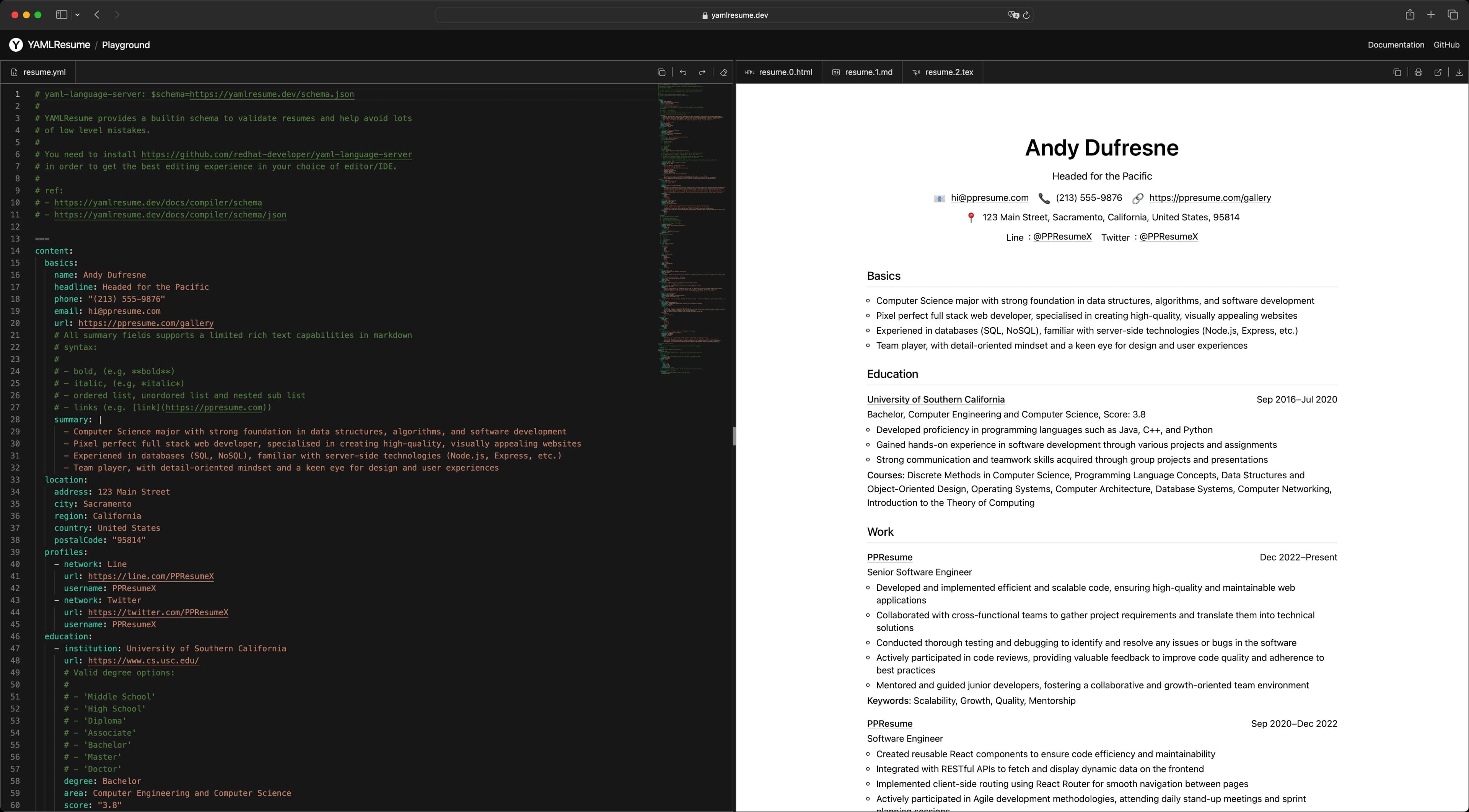 YAMLResume Playground