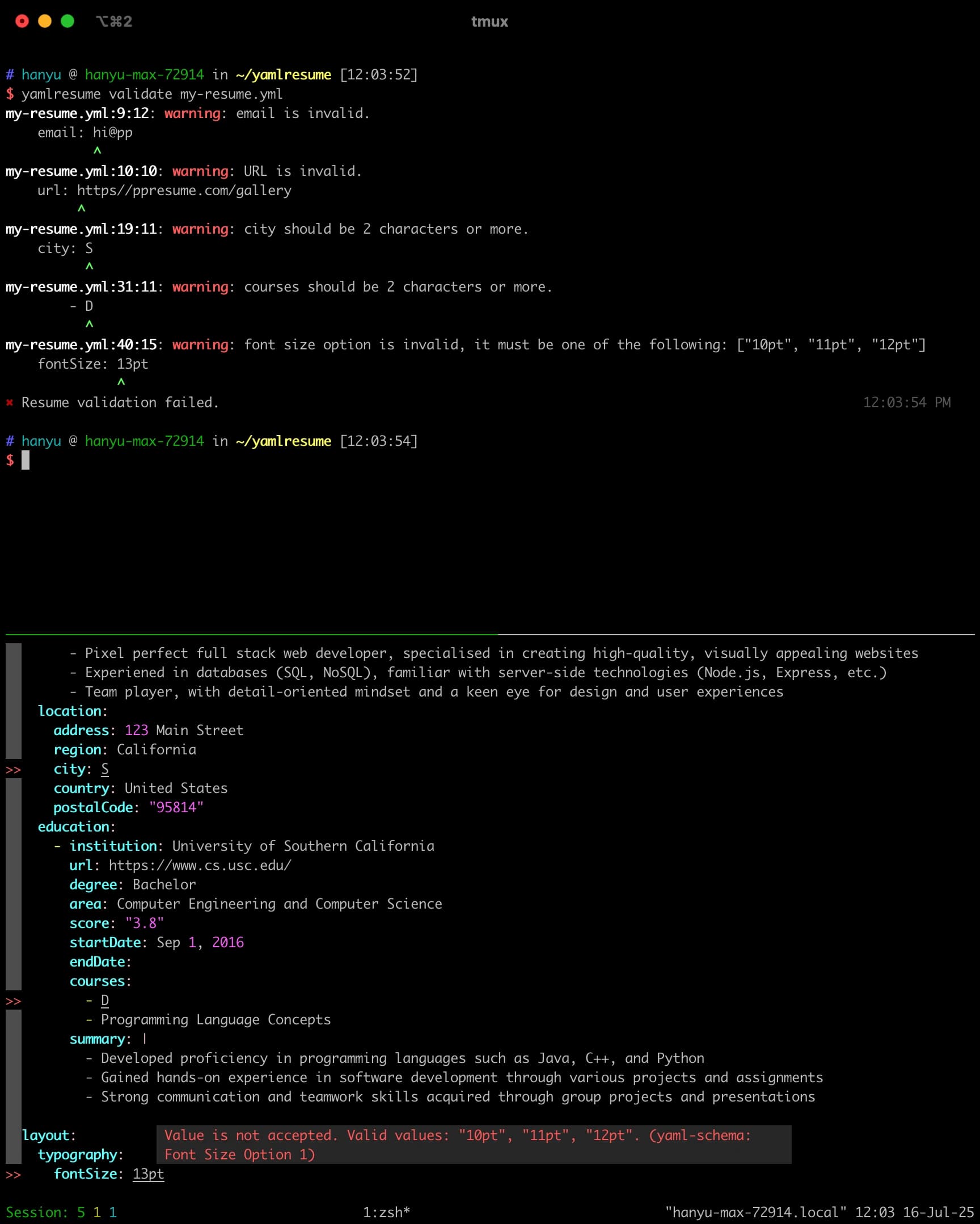 YAMLResume validate