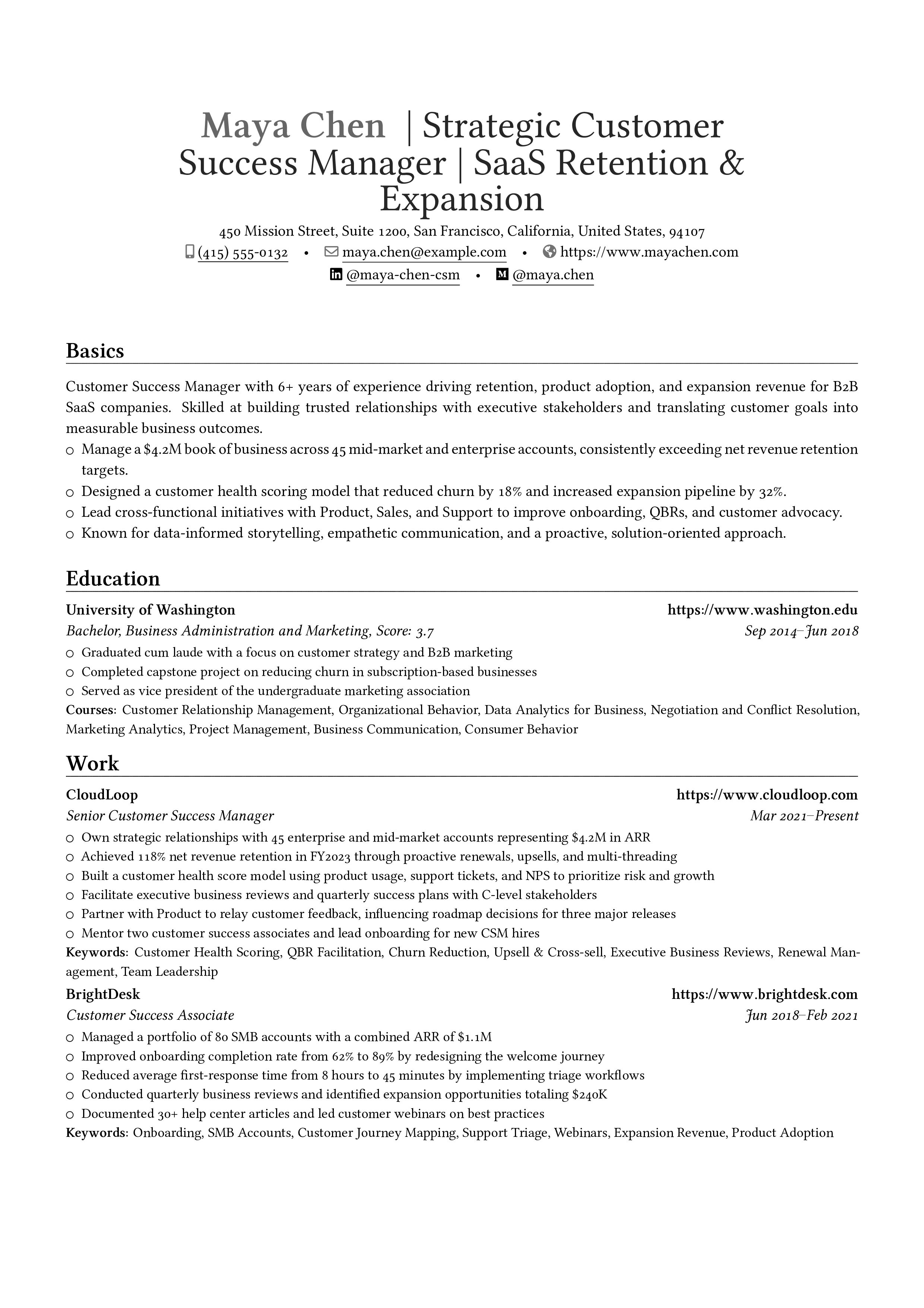 Customer Success Manager resume preview