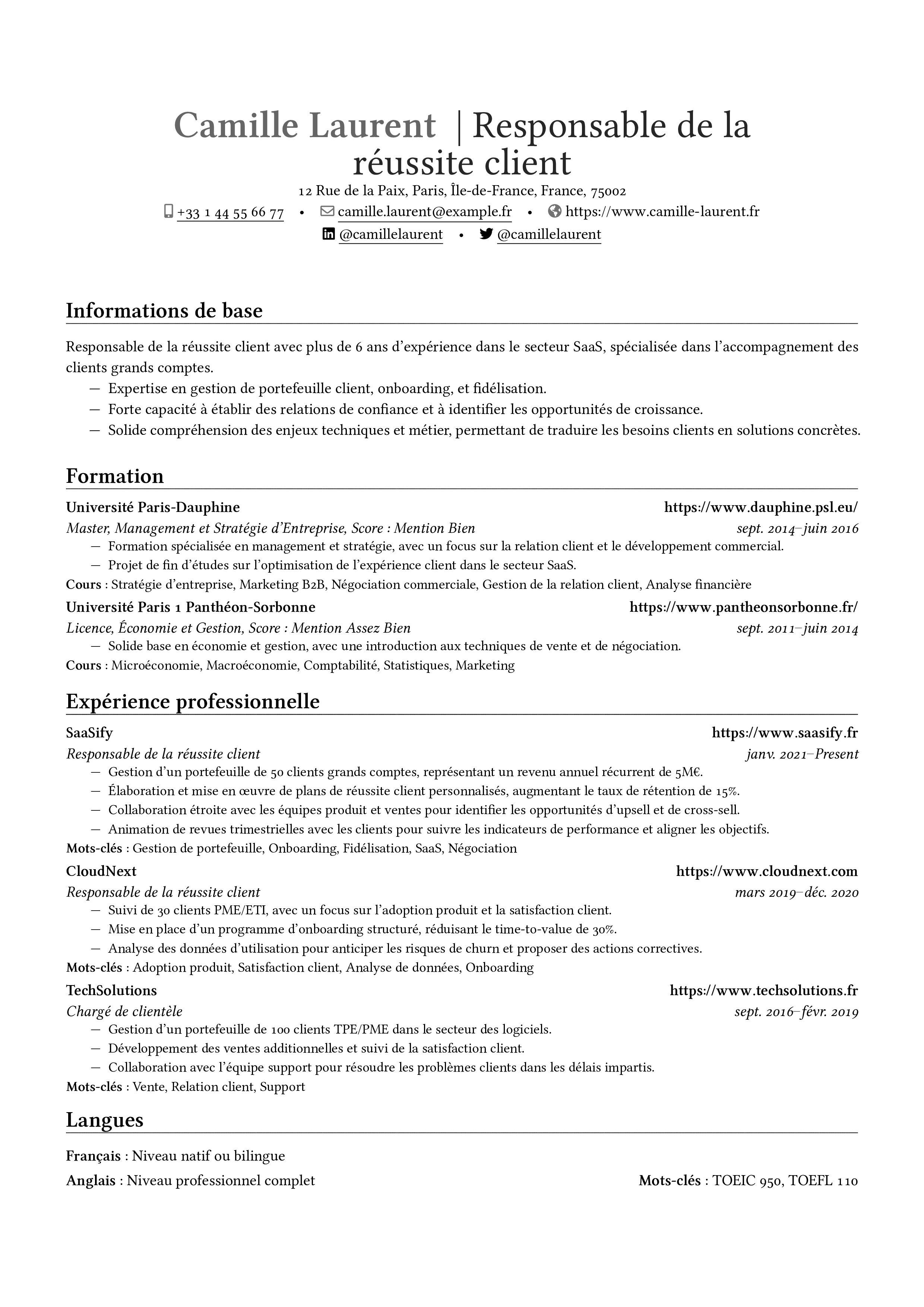 Responsable de la réussite client resume preview