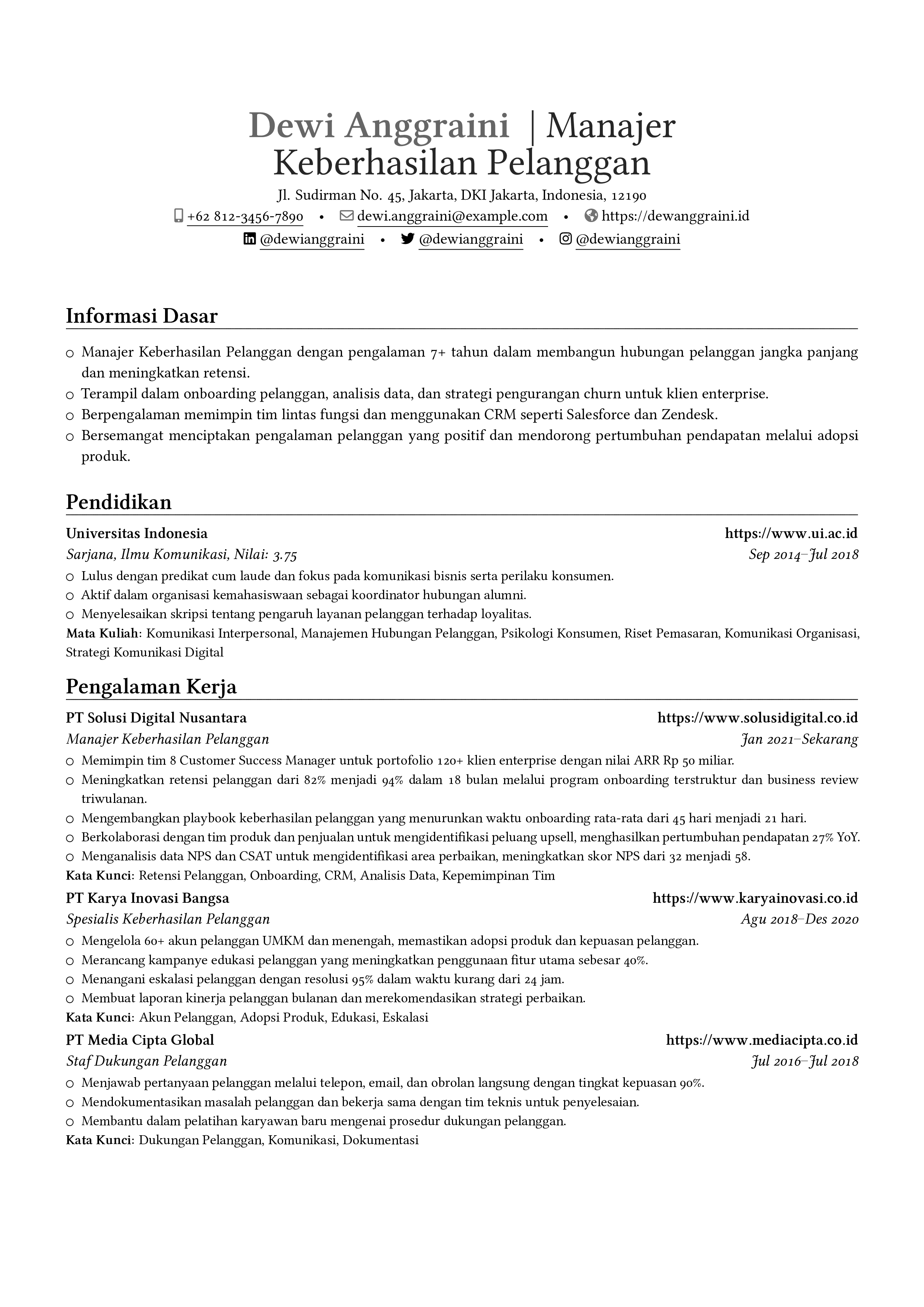 Pratinjau resume Manajer Keberhasilan Pelanggan