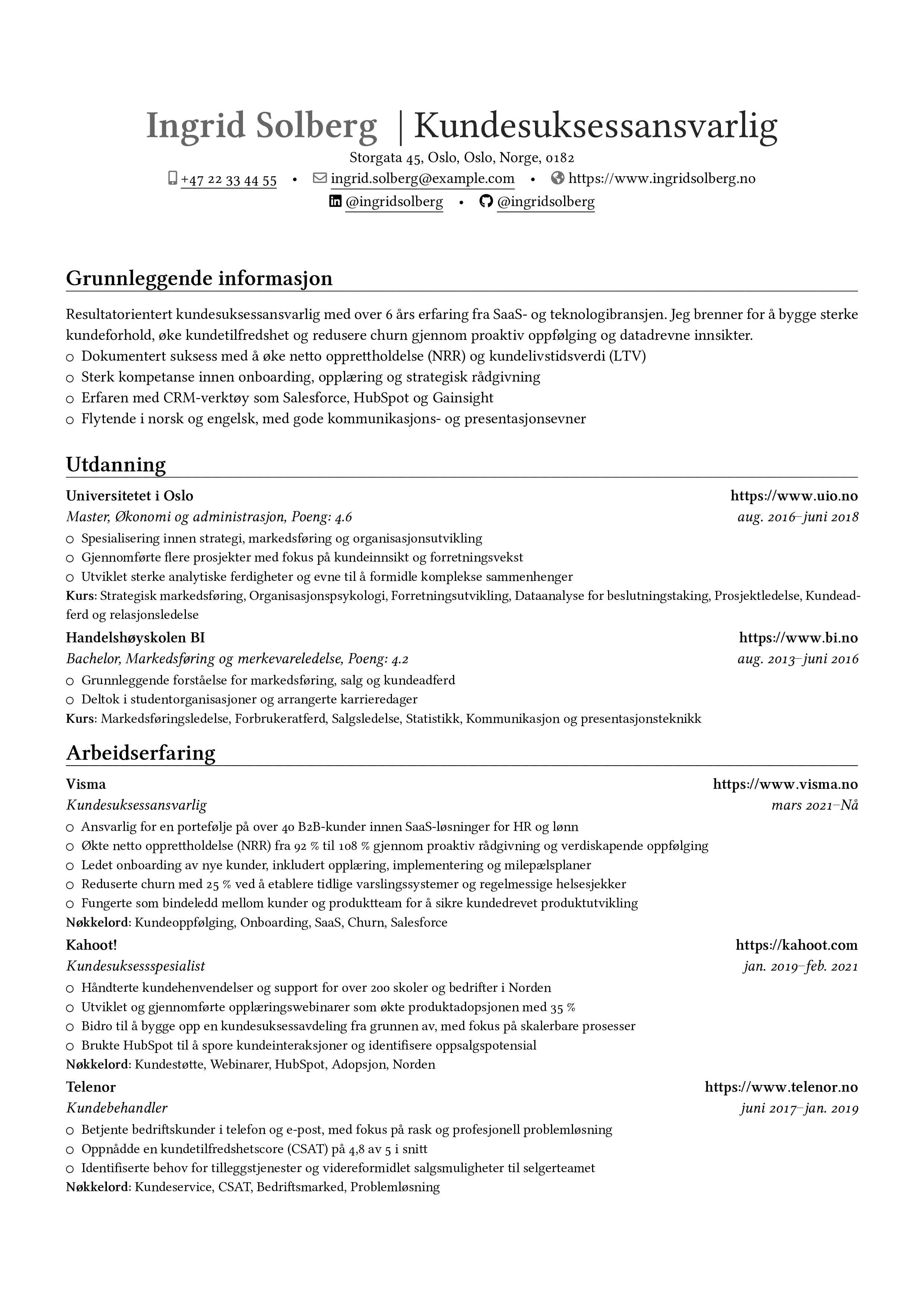 Kundesuksessansvarlig resume preview