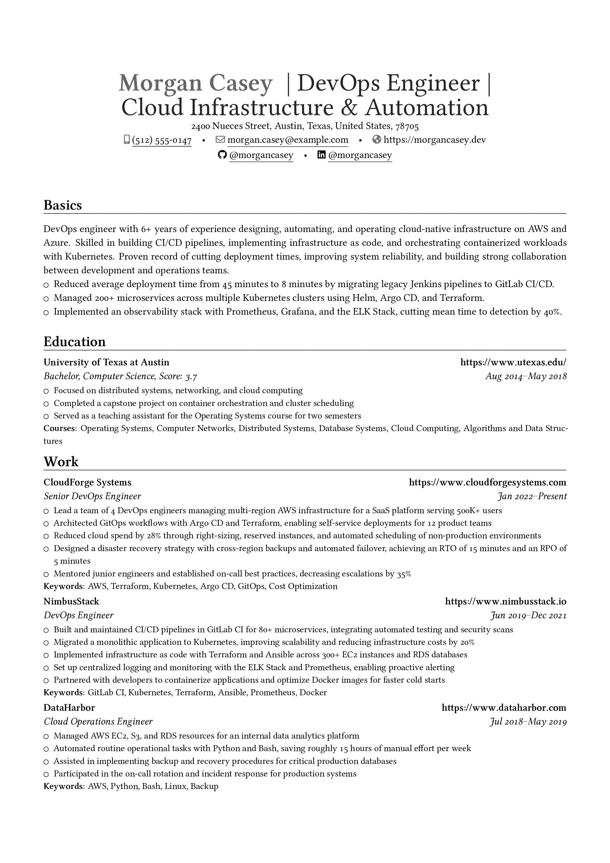 DevOps Engineer 简历预览