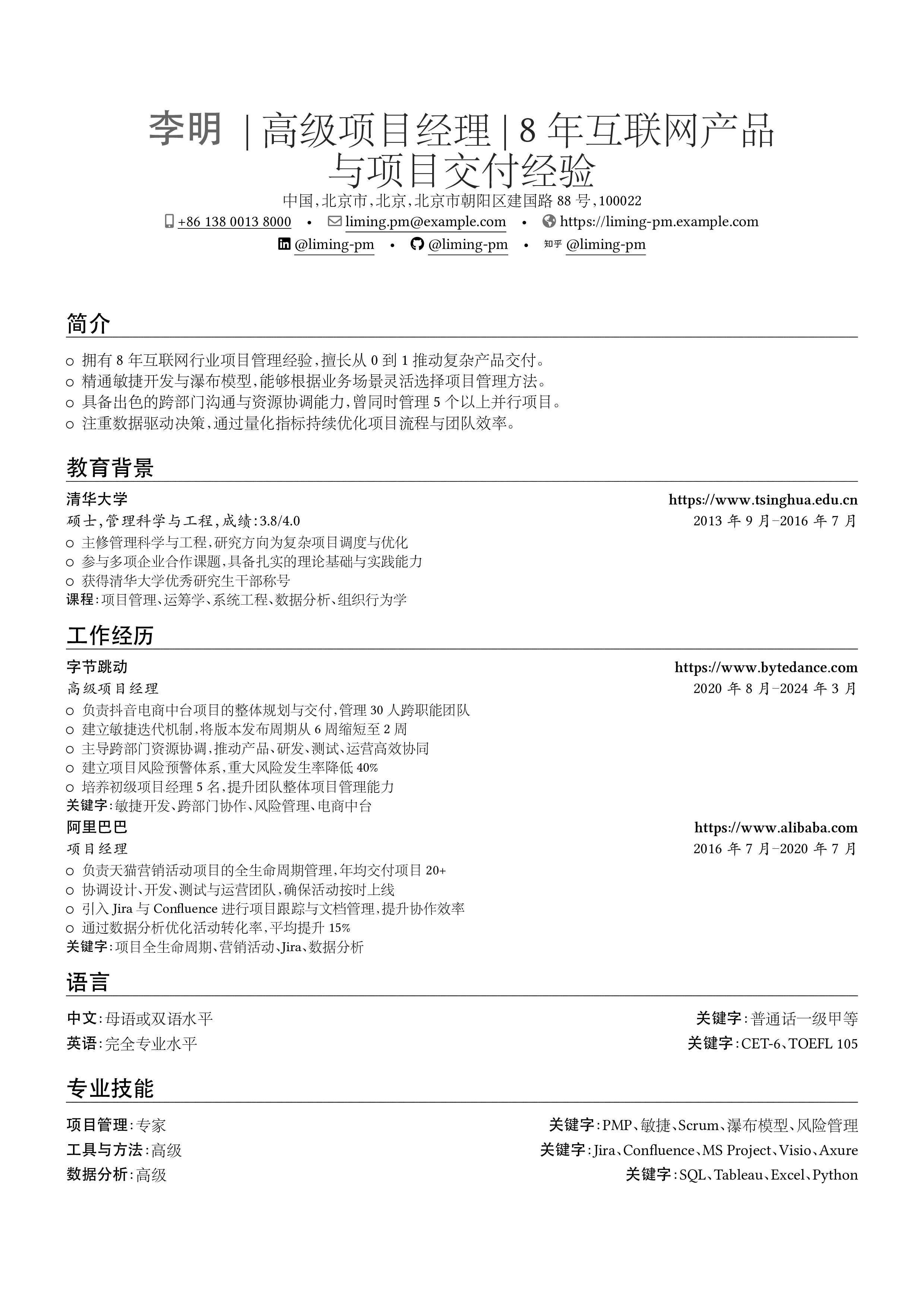 项目经理 resume preview