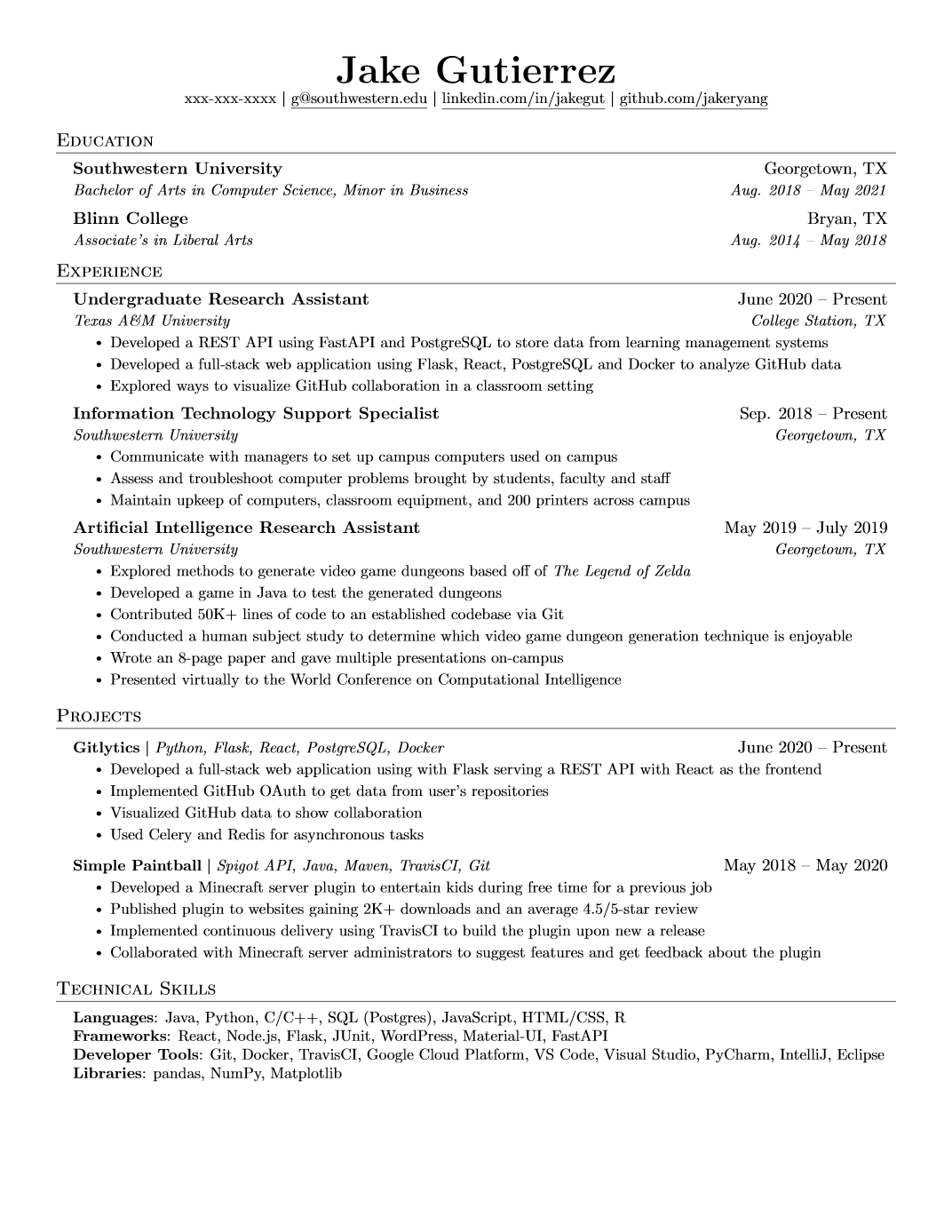 オリジナルの Jake's Resume