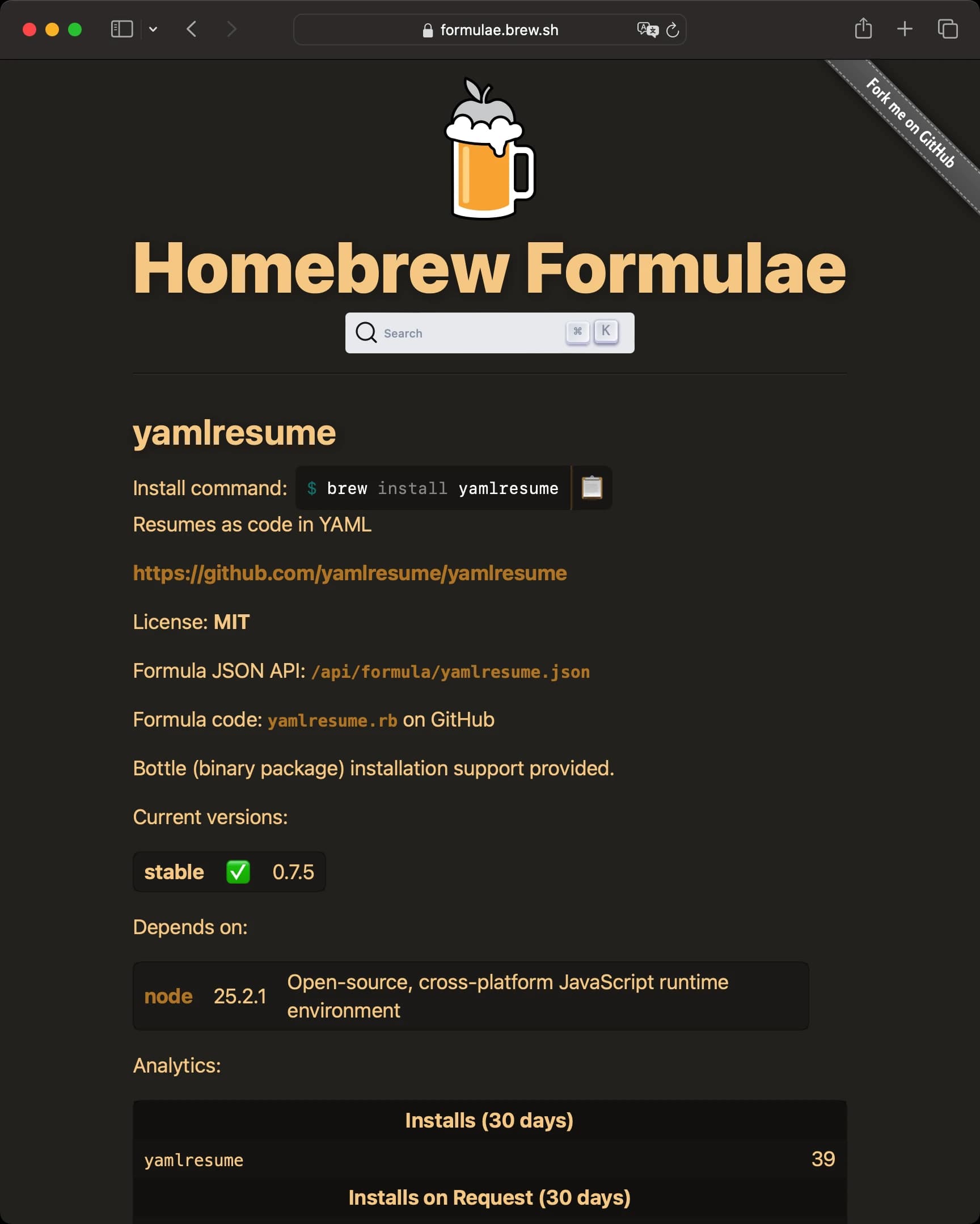 YAMLResume on Homebrew