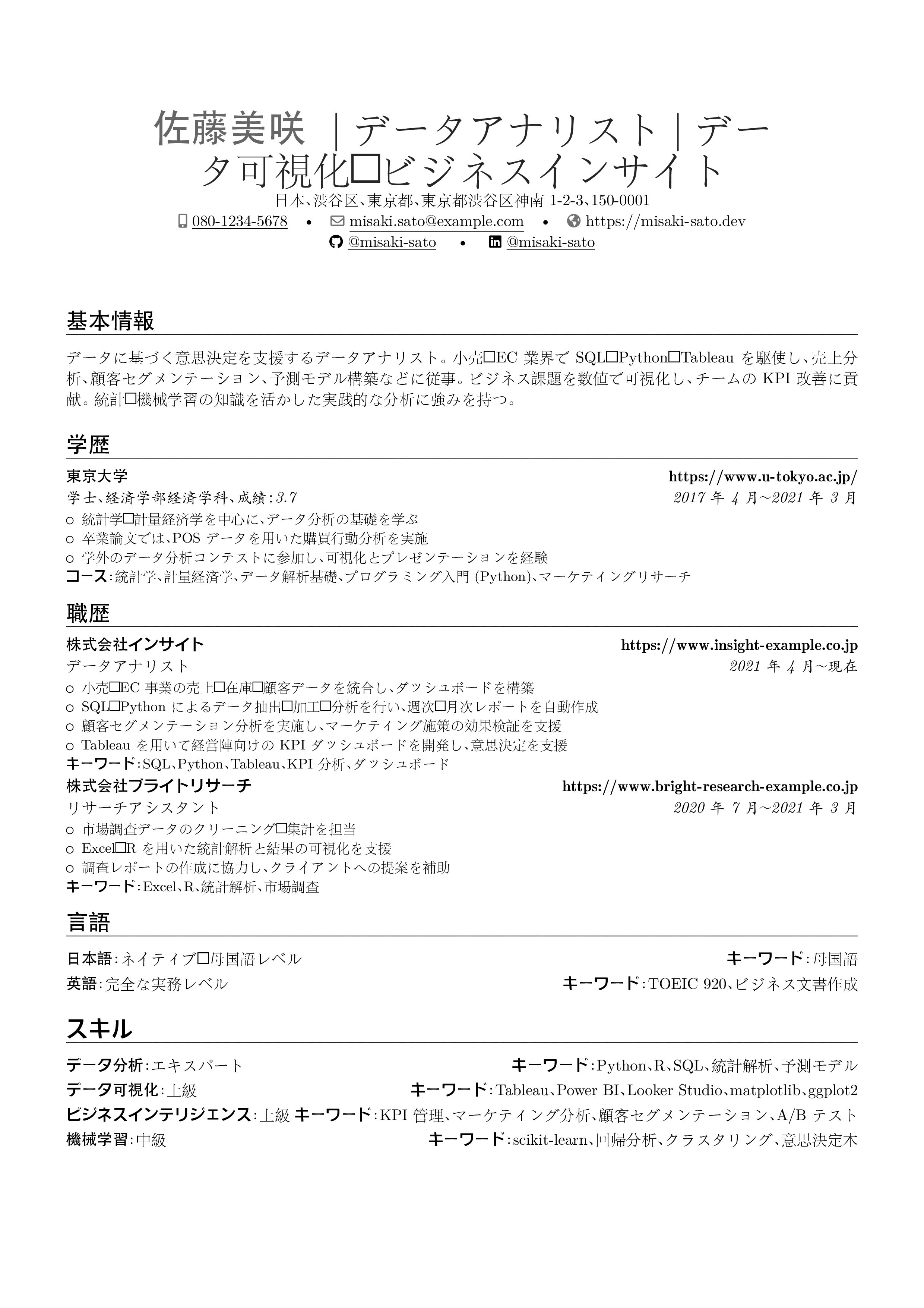 Preview of データアナリスト resume in 日本語