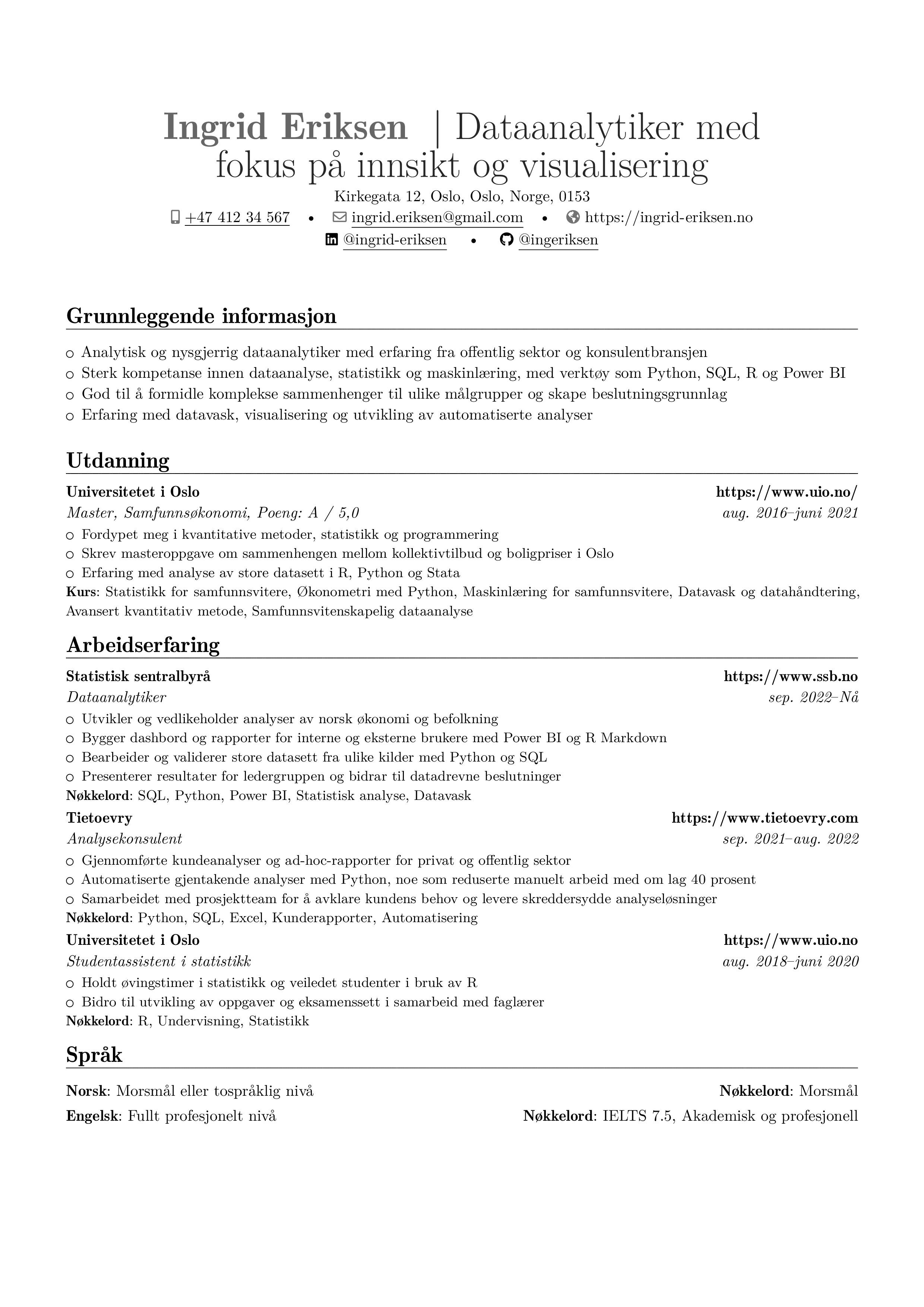 Preview of Dataanalytiker resume in Norsk