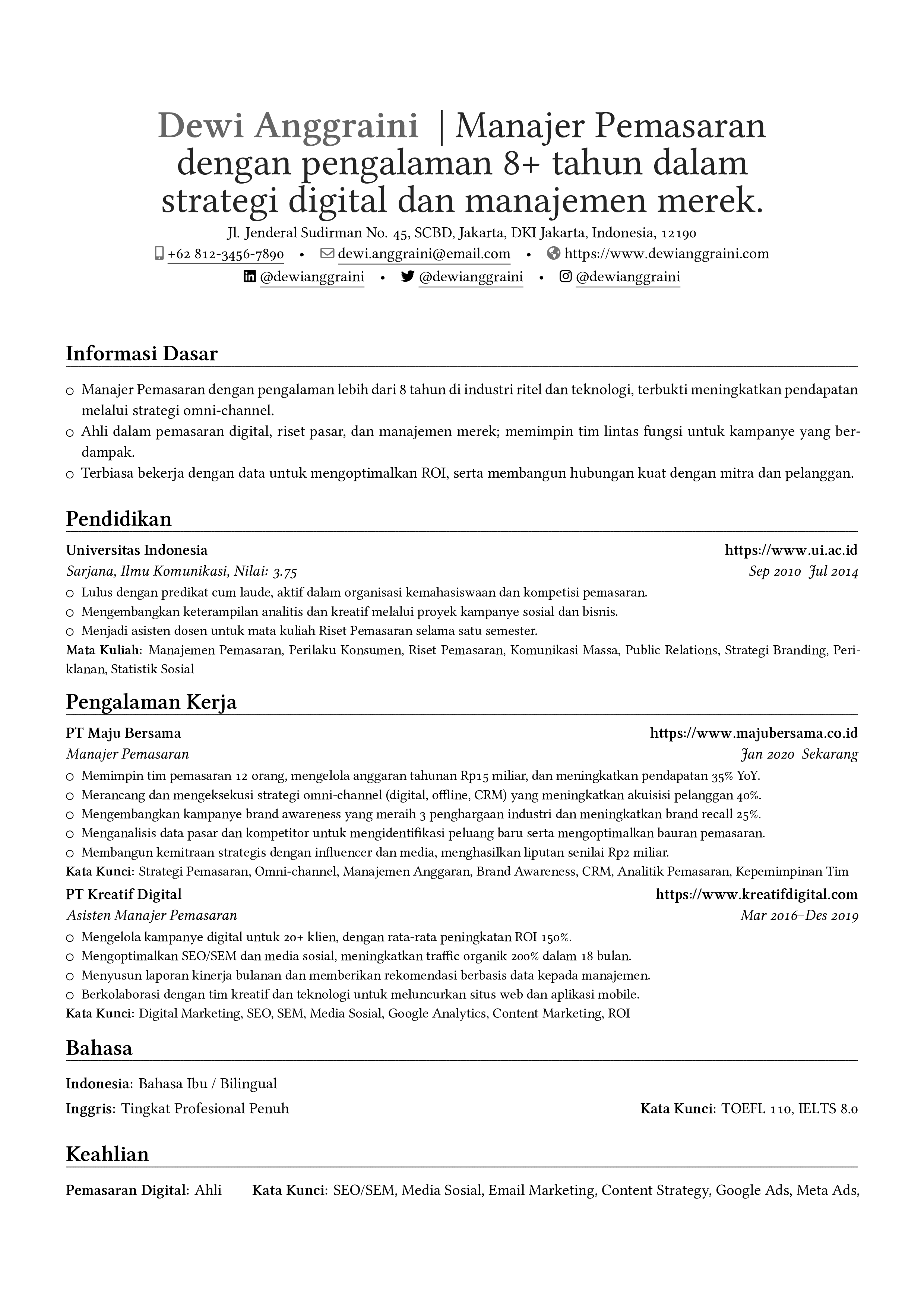 Manajer Pemasaran resume preview