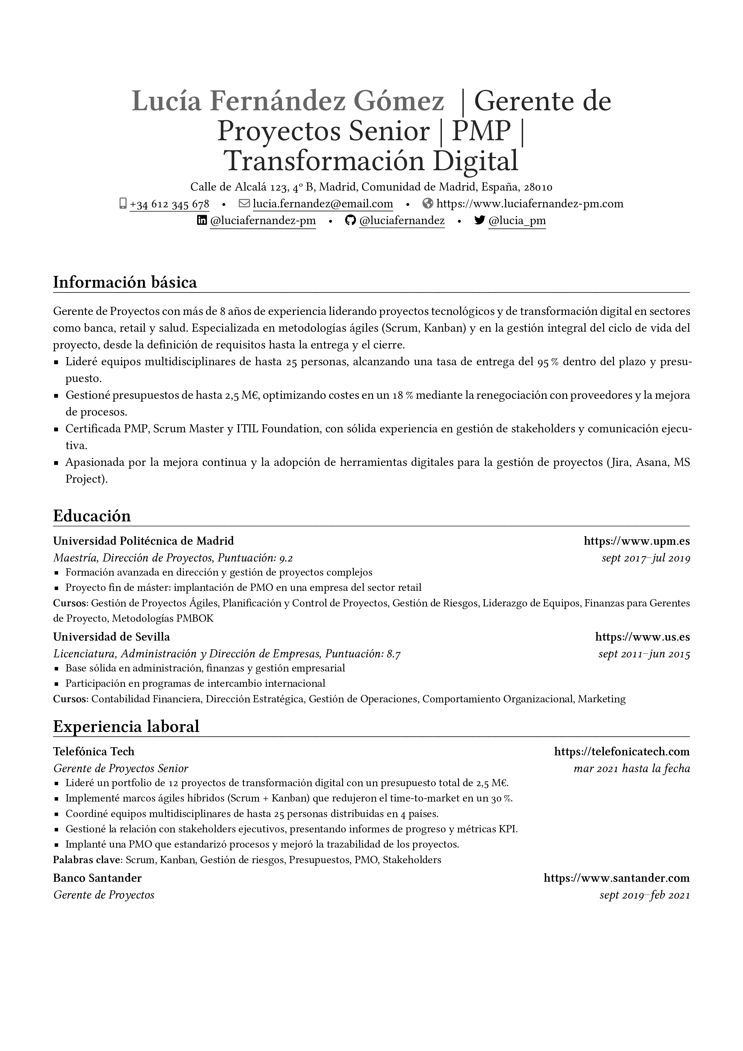 Aperçu du CV Gerente de Proyectos