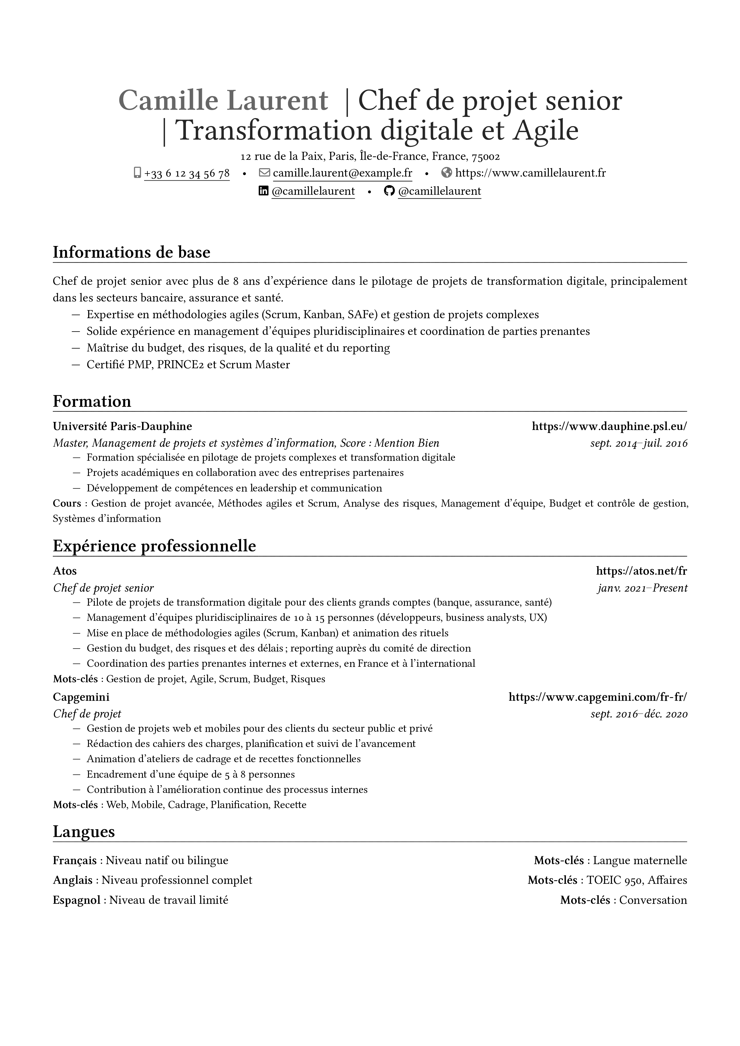Vista previa del currículum Chef de projet