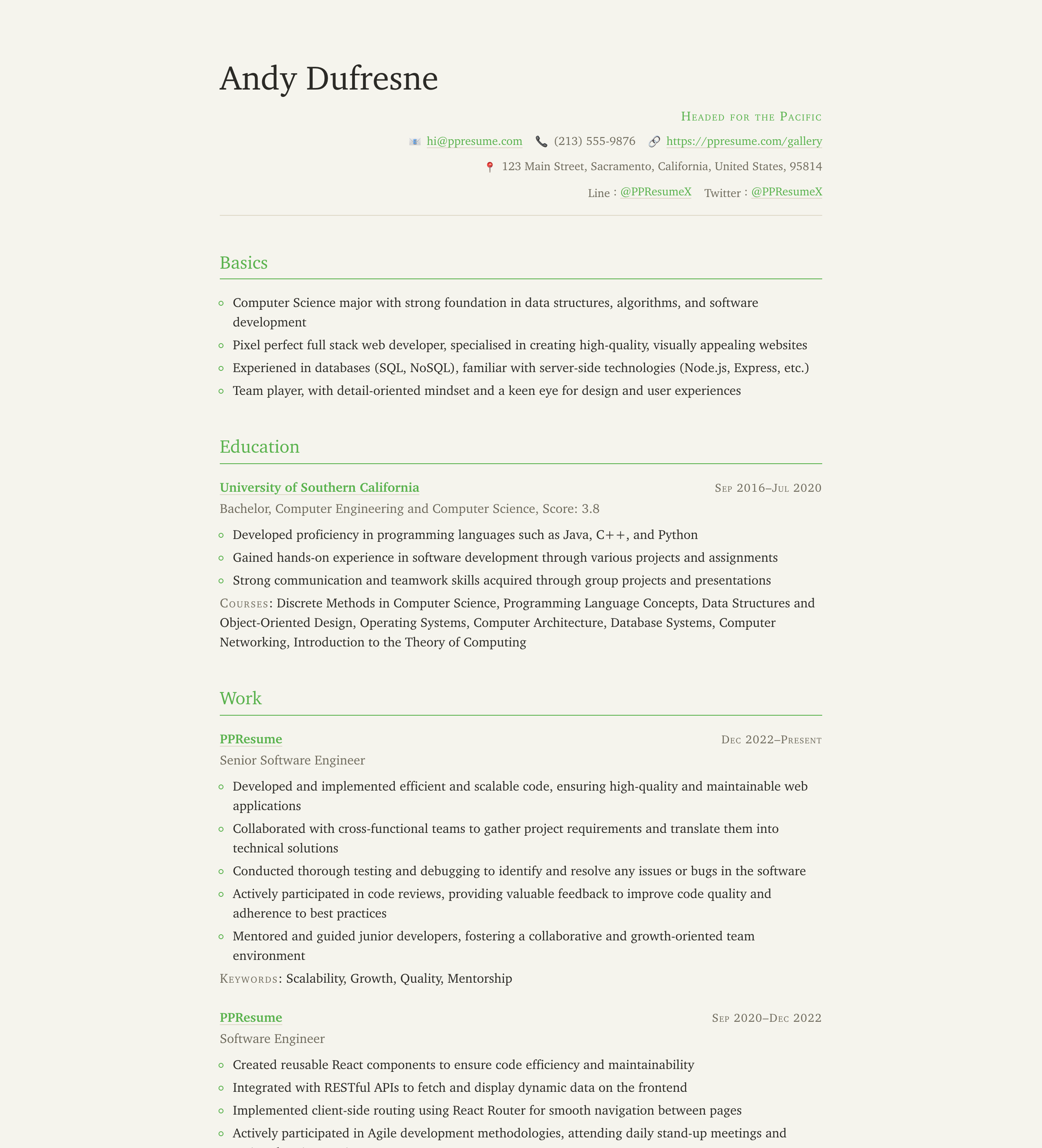 Template kami com a cor de destaque green
