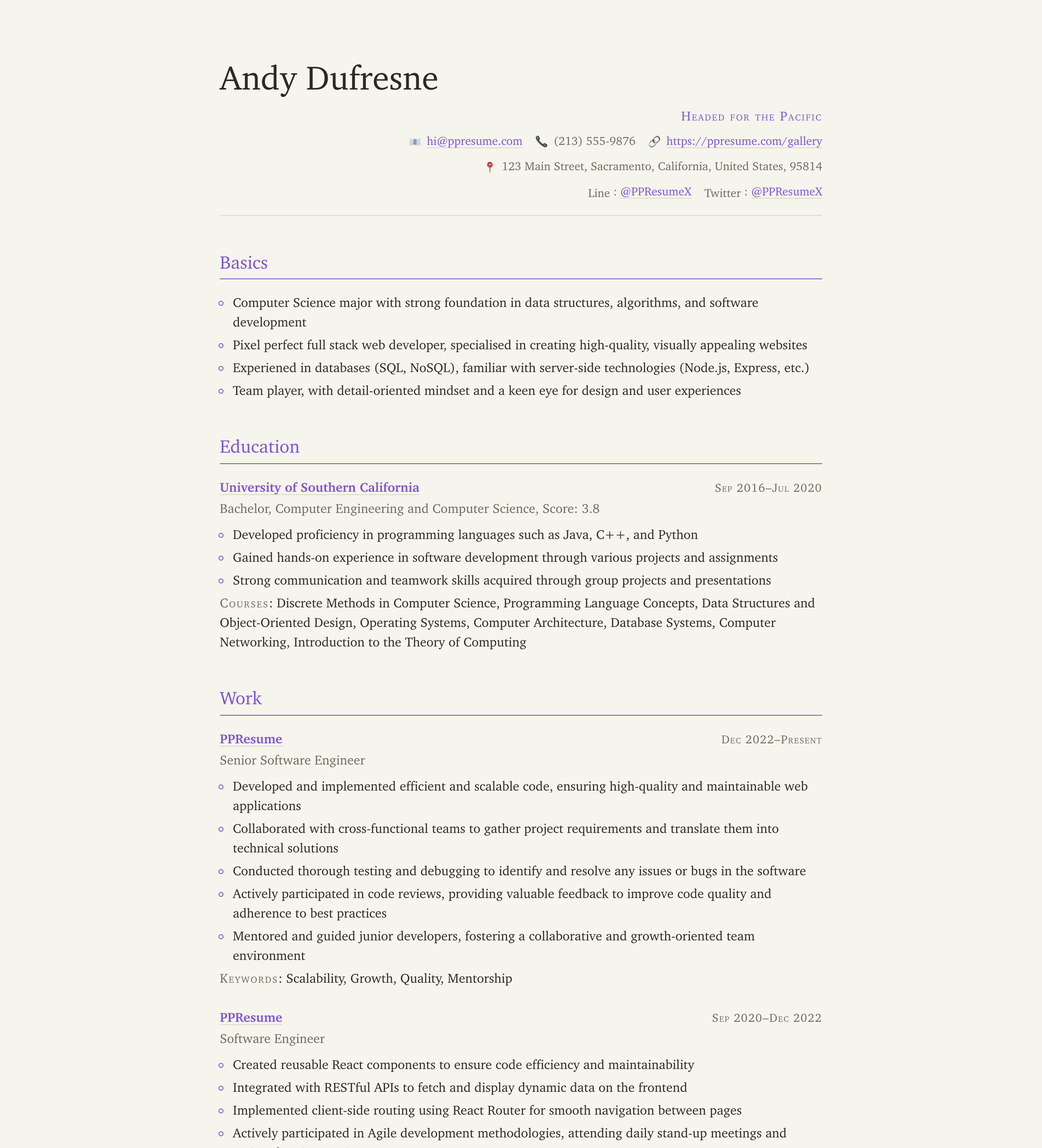 Template kami com a cor de destaque purple